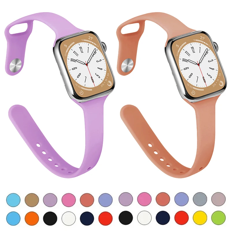 

Slim Silicone strap for Apple watch ultra 44mm band 41mm 45mm correa 38mm 40mm 49mm Sports bracelet iWatch serie 8 7 6 5 se 4 3