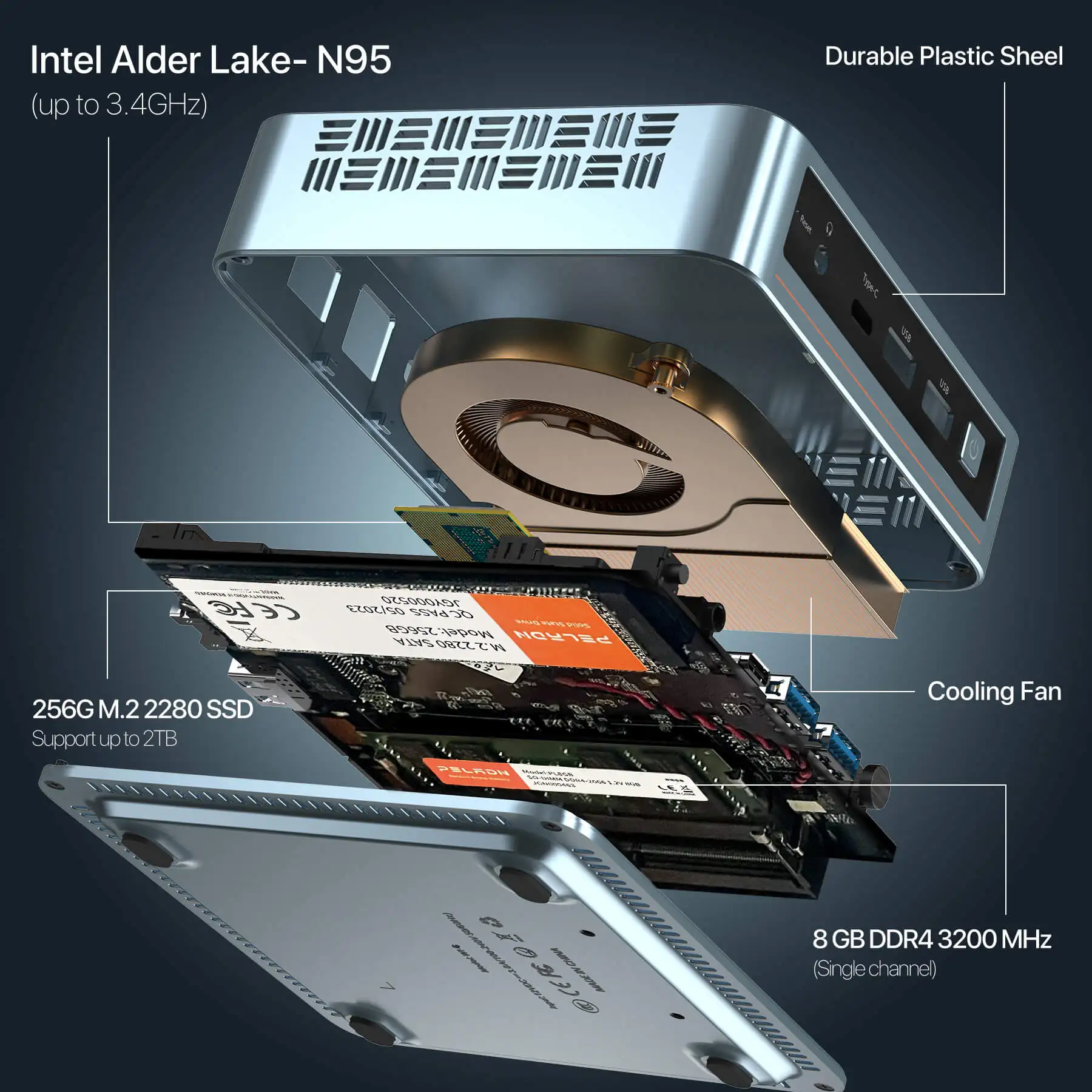 Peladn Computer a basso consumo energetico di alta qualità Mini pezzi N100 8Gb Ram Ddr5 256G M.2 Ssd Dual Lan Win11 Linux Desktop Mini PC
