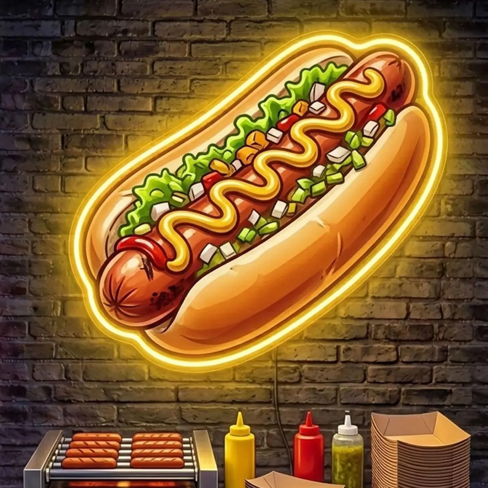 Hot Dog Neon Sign,American Fast Food Led Neon Sign,Kitchen Grill Diner Wall Decor,Snack Bar Neon Sign,Business Owner Gifts