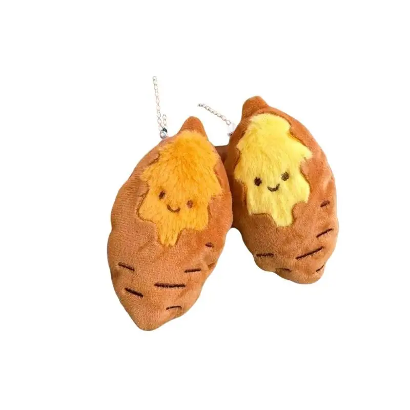 Kawaii Roasted Sweet Potato Plush Keychain Lifelike Simulated Food Stuffed Pendant for Handbag Decor Friend Gift