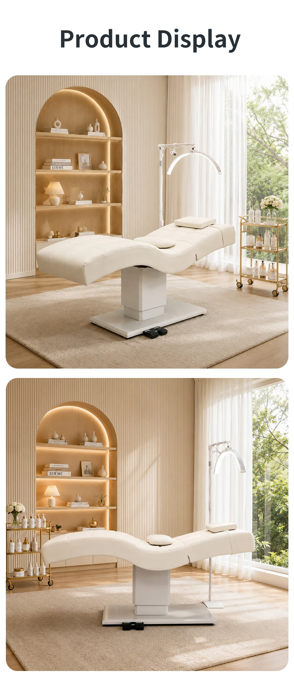 Großhandel Elektrische Kosmetikliege, Gebogene Wimpernliege, Verstellbarer Gesichtsmassagetisch, Weiße Leder-Salonmöbel für Wimpernverlängerung – Detail 9