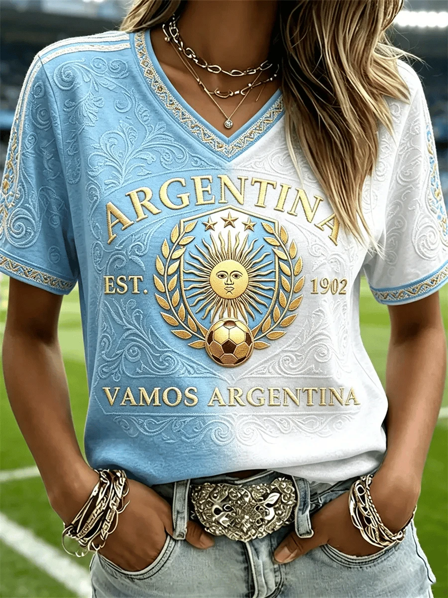 Argentina Football Jersey 2026 Women T Shirt Short Sleeve Soccer Fan Shirt 3D Print Casual Sportswear Tee Tops Streetwear view 3