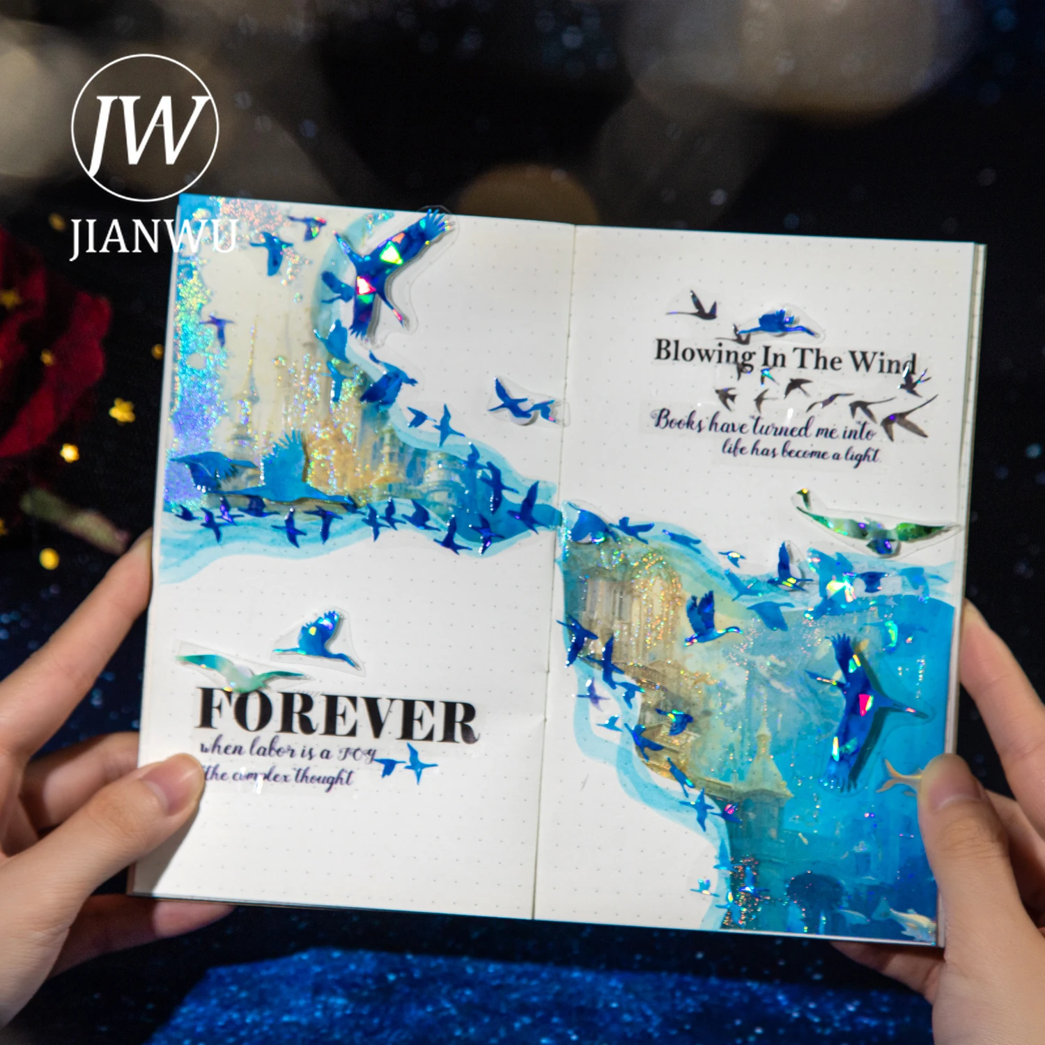 JIANWU 40mm * 200cm oiseaux volants sont brumeux série oiseaux colorés paysage matériel Collage PET bande créative Journal papeterie