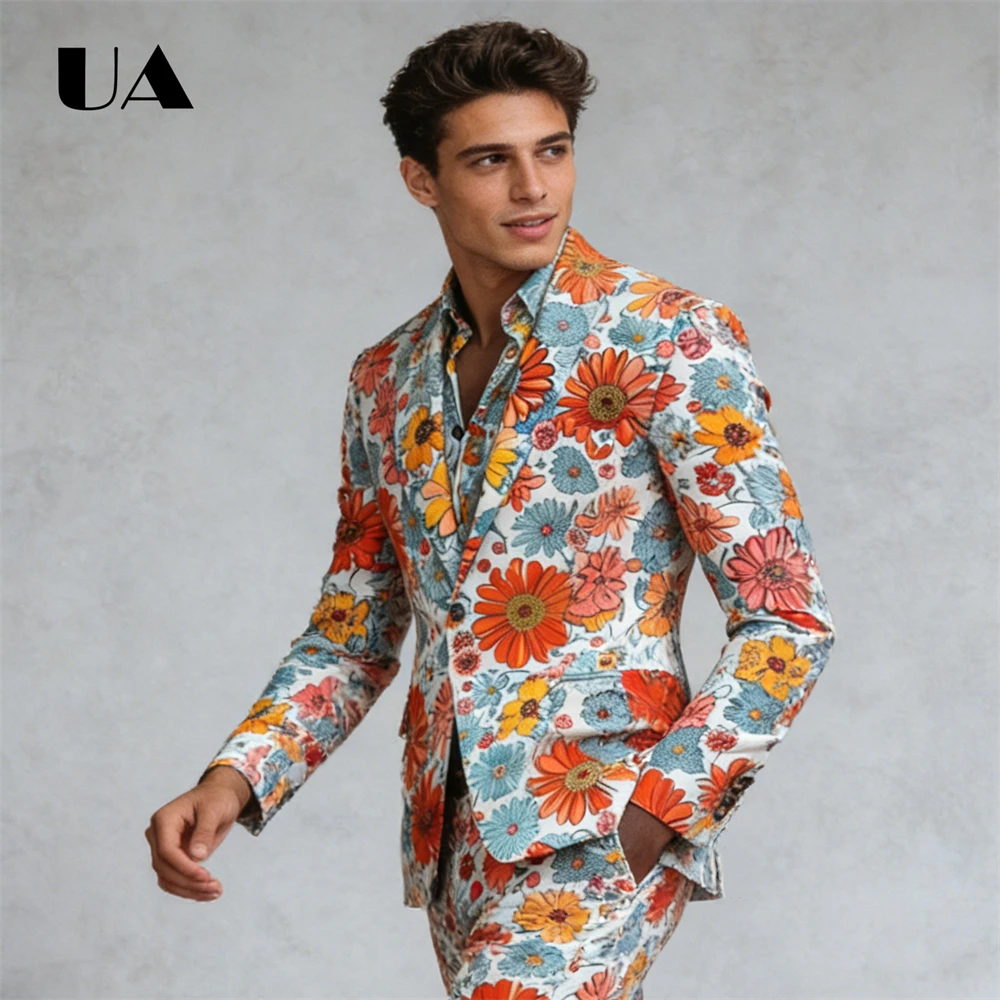 

Men's Casual Suit Set Including Jacket and Pants, Single Breasted Wedding Guest Suit, Singer Costume Tuxedo XS-4XL Fashion