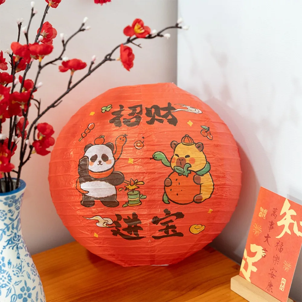 

Retro Style Chinese Paper Lantern Round Shape Handmade New Year Lantern Good Luck Fu Character Festival Lantern Spring Festival