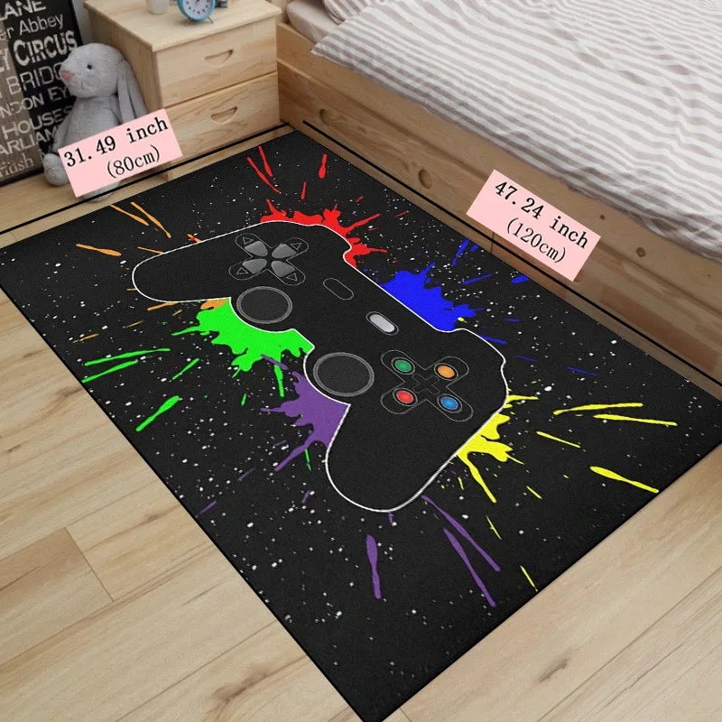Gamer Area Rug Splatter Color Starry Sky Gamepad Controller Carpet For Bedroom Gaming Room Play Floor Mat Cool Decor