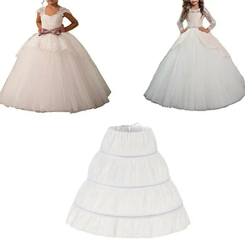 4 Size Trim Flower Crinoline Skirt Petticoat White Children Petticoat A-Line 3 Hoops One Layer Lace