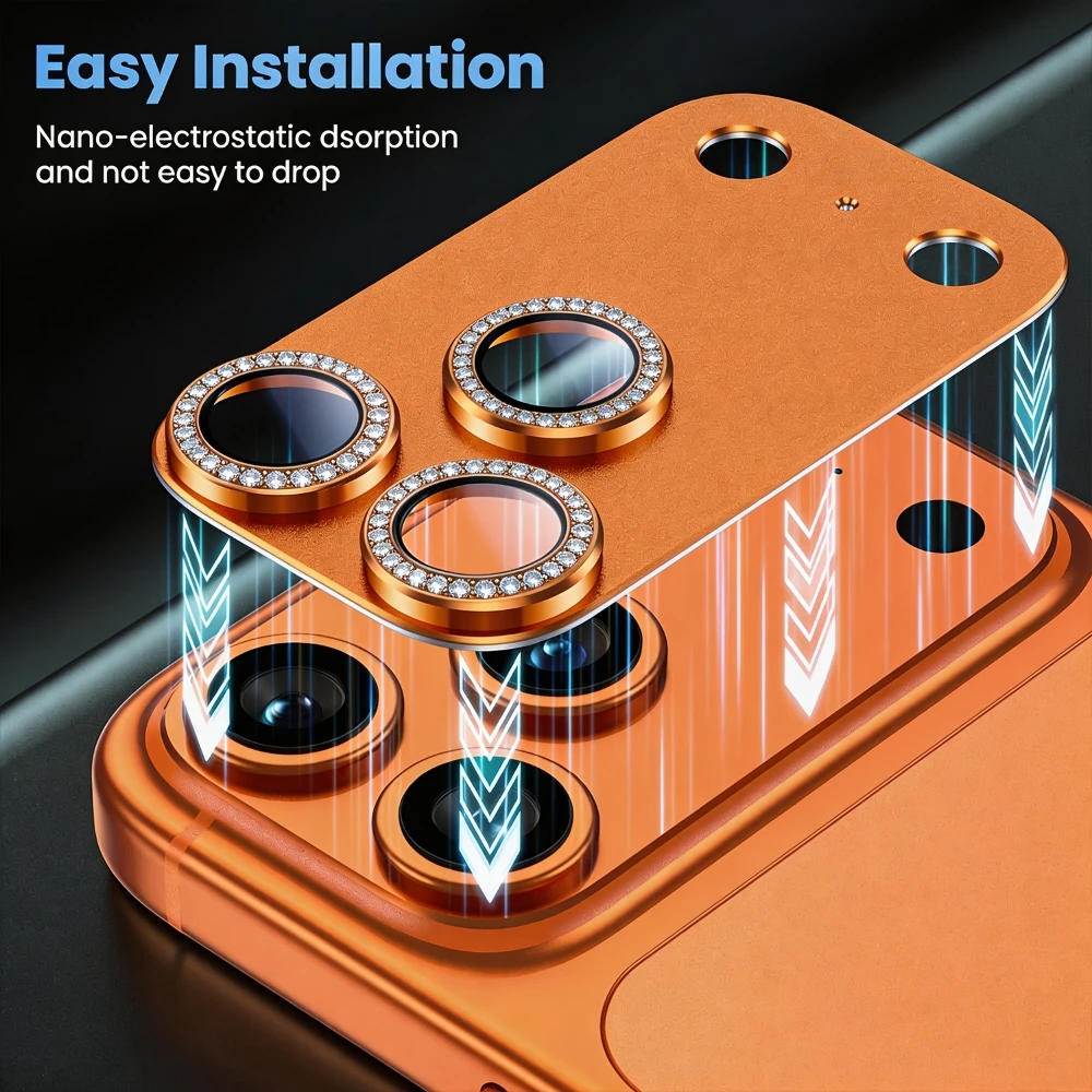 2CS Aomor Originalfarbener Glitzer-Diamant-Metall-Kamerafilm-Objektivschutz für iPhone 18 17 Pro Max 9H Hartglas-Abdeckung – Detail 8