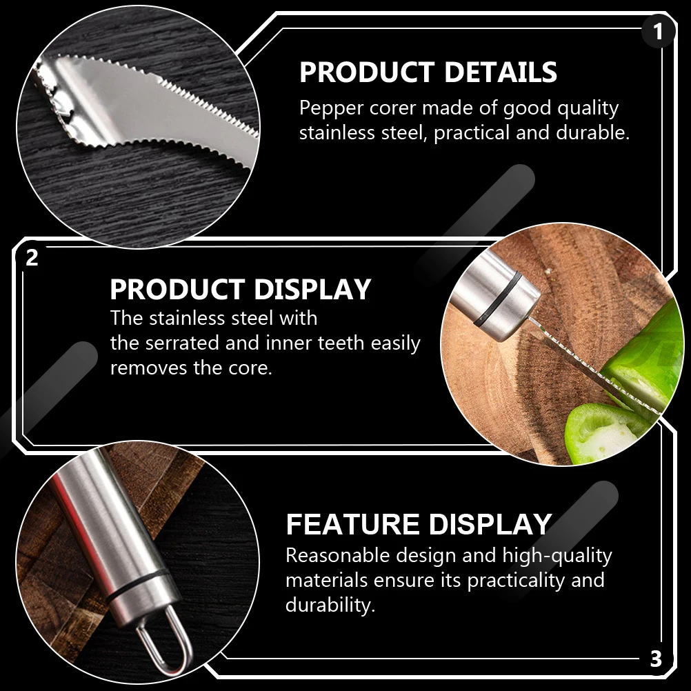 

4pcs Stainless Steel Pepper Corer Tool Chili Remover Serrated Edge Easy Grip Kitchen Gadget For Vegetables Fruits Coring