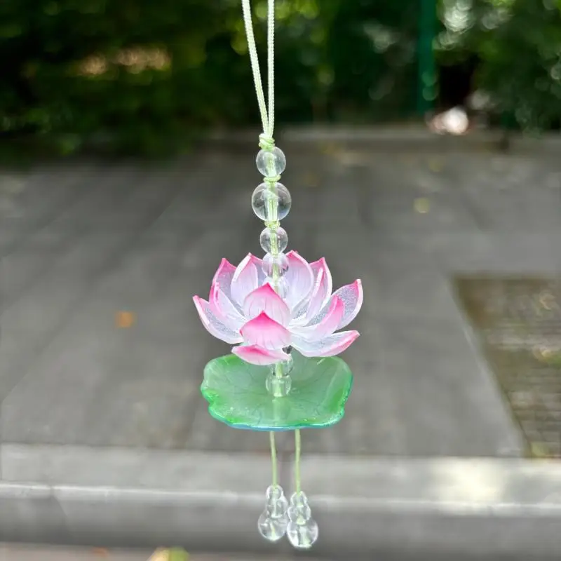 1pc New Simulated Flower Beaded Keychain Exquisite Summer Pink Lotus Phone Charm Pendant Car Ornaments For Women Bag Decoration view 3