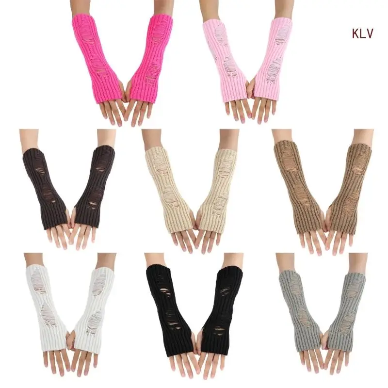 

Winter Warm Gloves Stretchy Mittens Adult Knitted Hollow out Half Finger Gloves Knit Gloves for Cold Weather Cycling