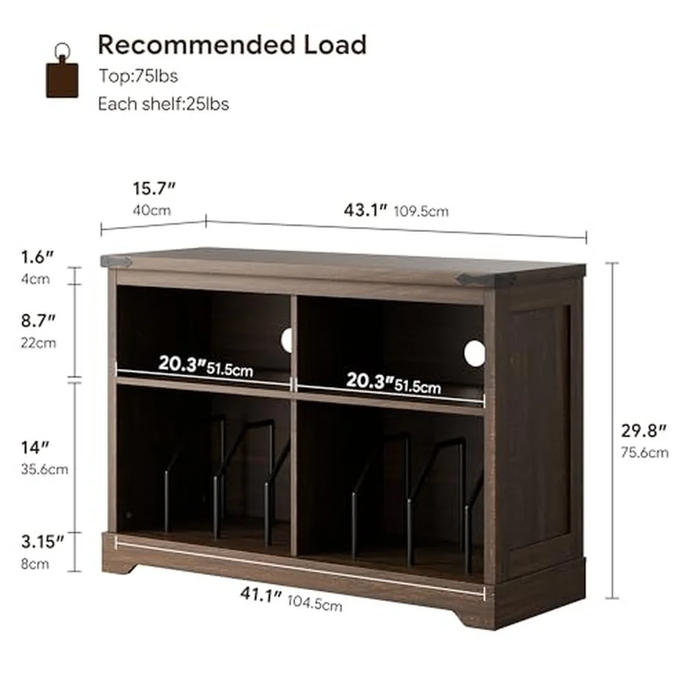 Farmhouse Large Record Player Stand Vinyl Record Storage Cabinet Wood Turntable Stand Holds up to 450 Albums Record