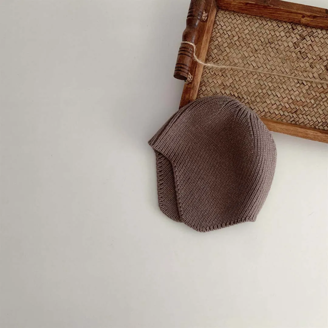 Gorro de malha para bebê, estilo coreano, boné macio para crianças, protetor de ouvido, boné quente, cor sólida, outono 2022