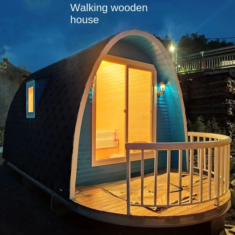 Customized mobile wooden house for people\'s accommodation, small house for outdoor assembly, simple house, boat type,