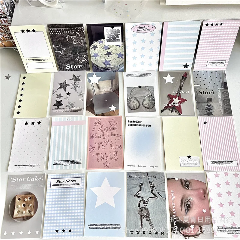 24Pcs Korean INS Denim Star / Ballet Style Paperboard for Scrapbook Journal Deco Girls Collage Book DIY Inner Page Backing Paper