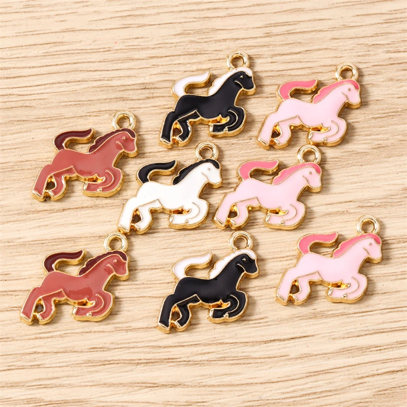 10 Stück 14x15mm Cartoon-Tier-Charms, Emaille-Pferde-Anhänger für die Herstellung von Ohrhängern, Halsketten, DIY-Bastelarbeiten und Schmuckzubehör – Detail 2