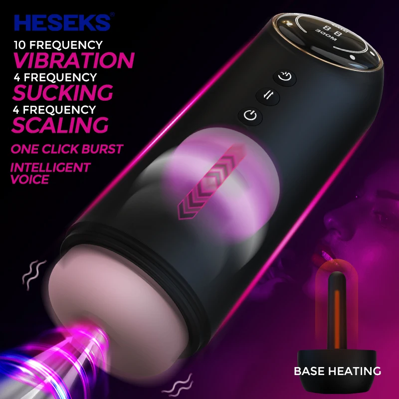 HESEKS Automatic Sucking Male Masturbator 4 Telescopic 10 Vibrator Real Vaginas Blowjobs Vacuum Stimulator Sex Toys For Man