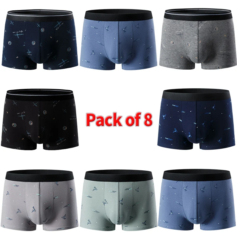 

8-piece Set Of Men's Underwear Mixed With Printed Youth Quick Drying Sports And Comfortable Casual Plus Size Flat Corner Pants