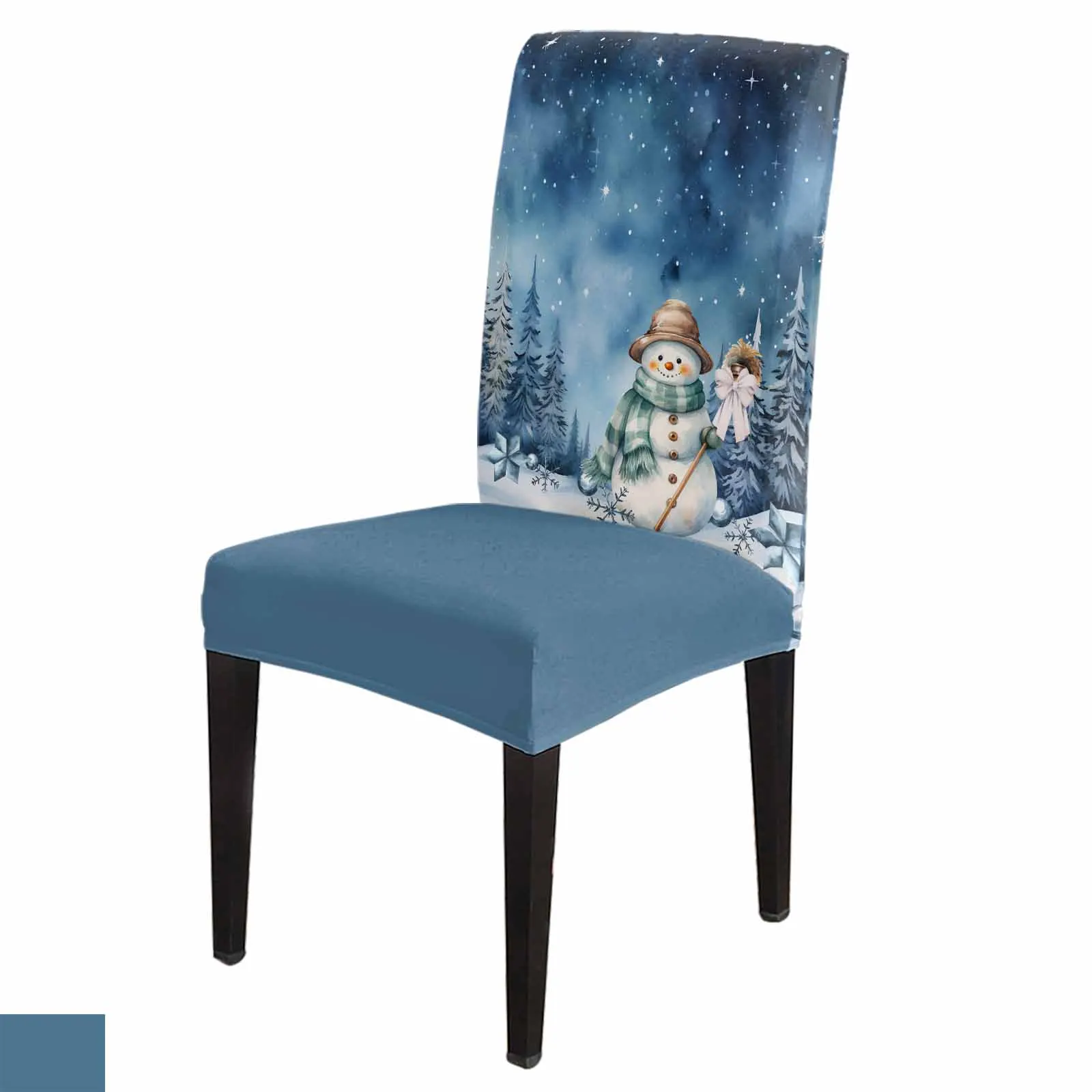 

Christmas Sky Forest Snowman Chair Cover for Dining Room Spandex Stretch Seat Cover for Wedding Banquet Party Seat Case