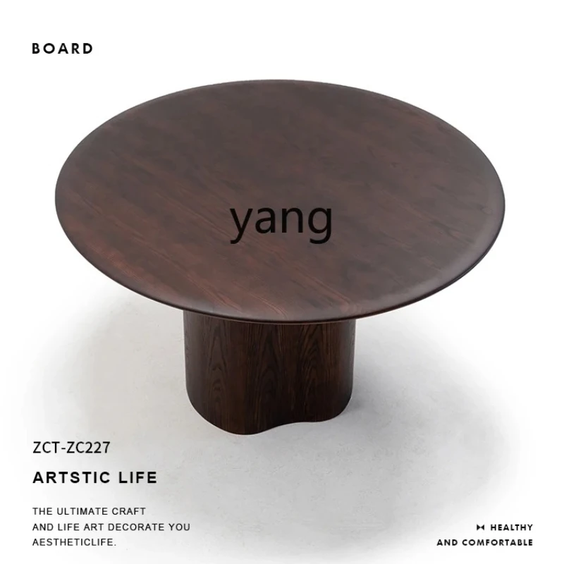 

LMM French retro solid wood dining table round dining table and chairs small apartment medieval light luxury