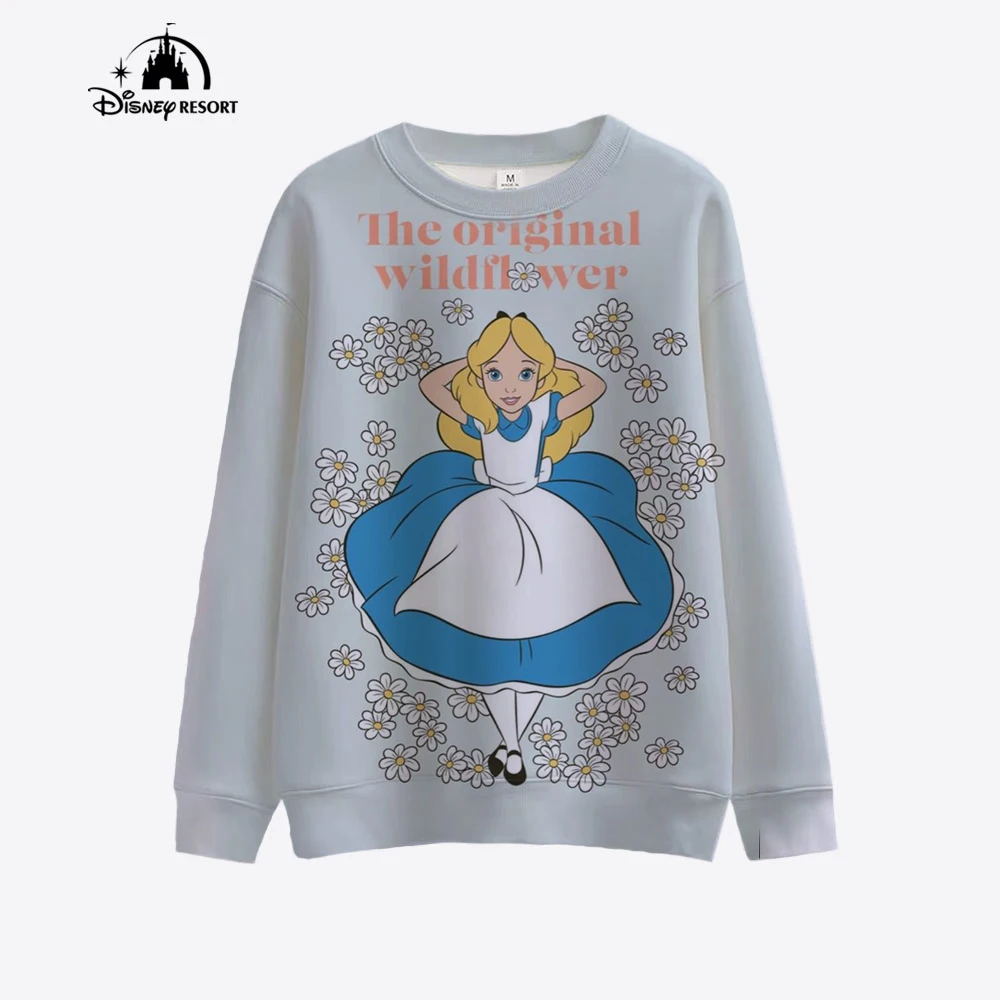 Disney Princess print Y2k cartoon print long sleeved loose sportswear for women\'s spring casual fashion round neck pullover