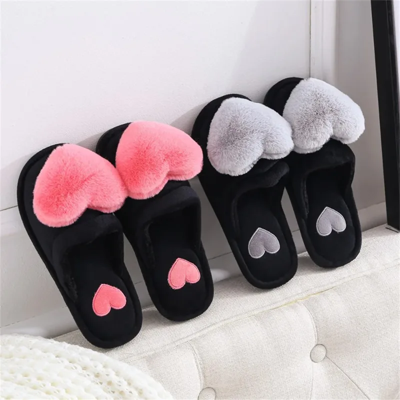 Women Indoor Warm Home Slippers Bedroom Cute Heart Pattern Non-slip Soft Comfort Plush House Slippers Shoes Autumn Winter