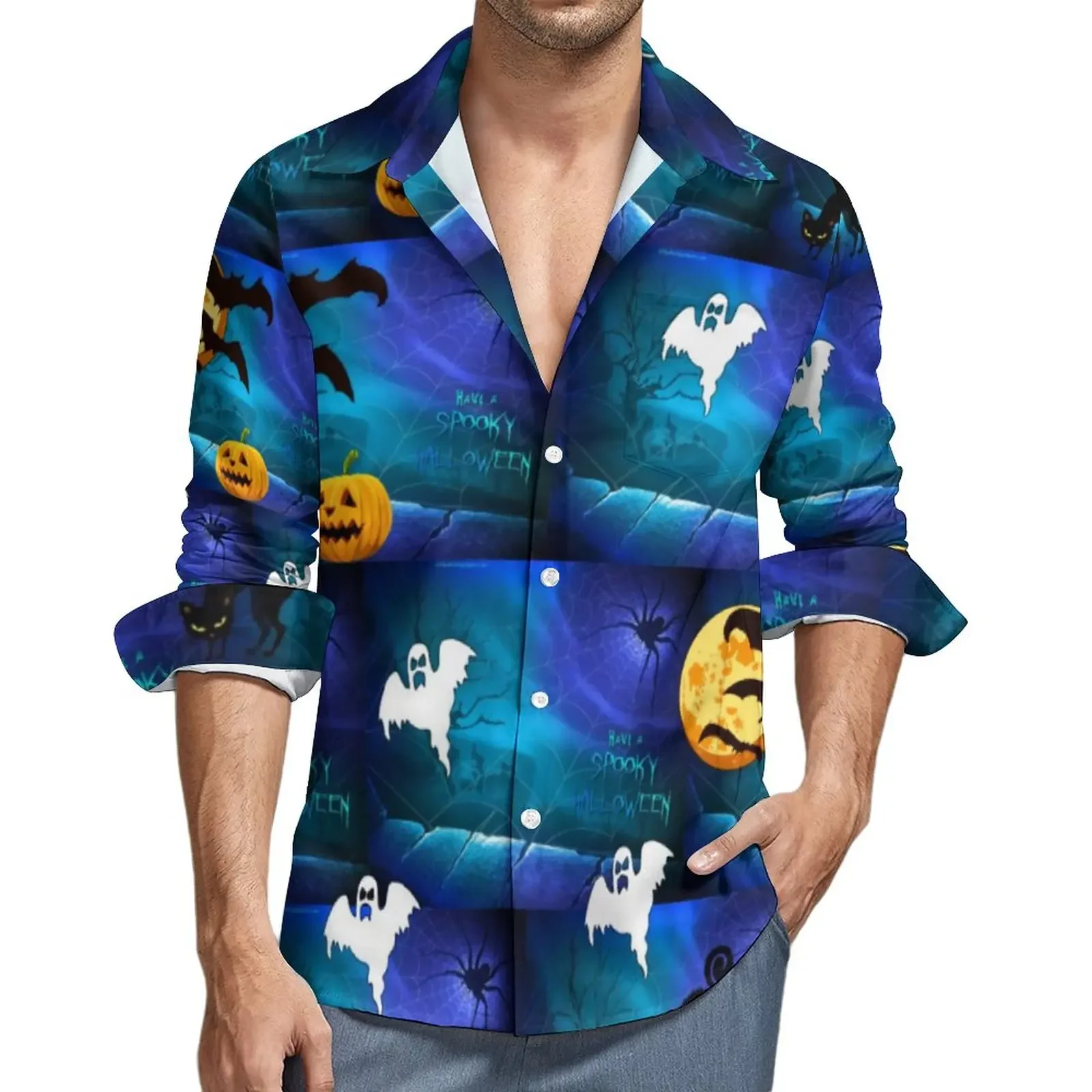 Retro Weiße Fledermäuse 3D Druck Hemd Männer Lustige Tier Revers Casual Shirts Herbst Grafik Blusen Langarm Übergroße Kleidung Tops