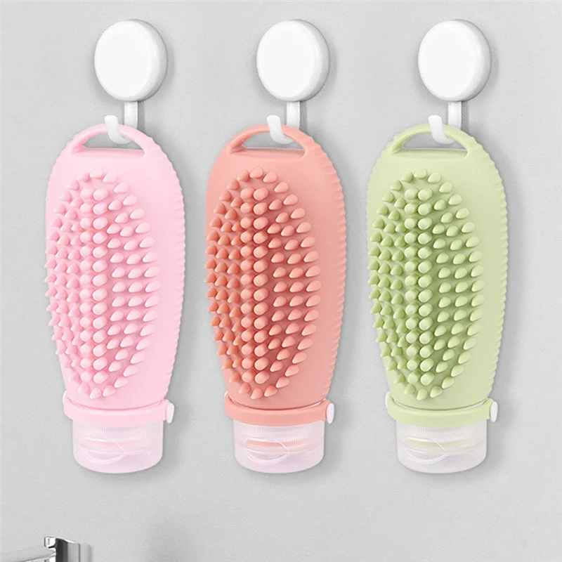 Silicone Travel Refillable Bottle With Facial Cleansing Brush Portable Shampoo Bottles Lotion Cosmetics Containers For Travel, E