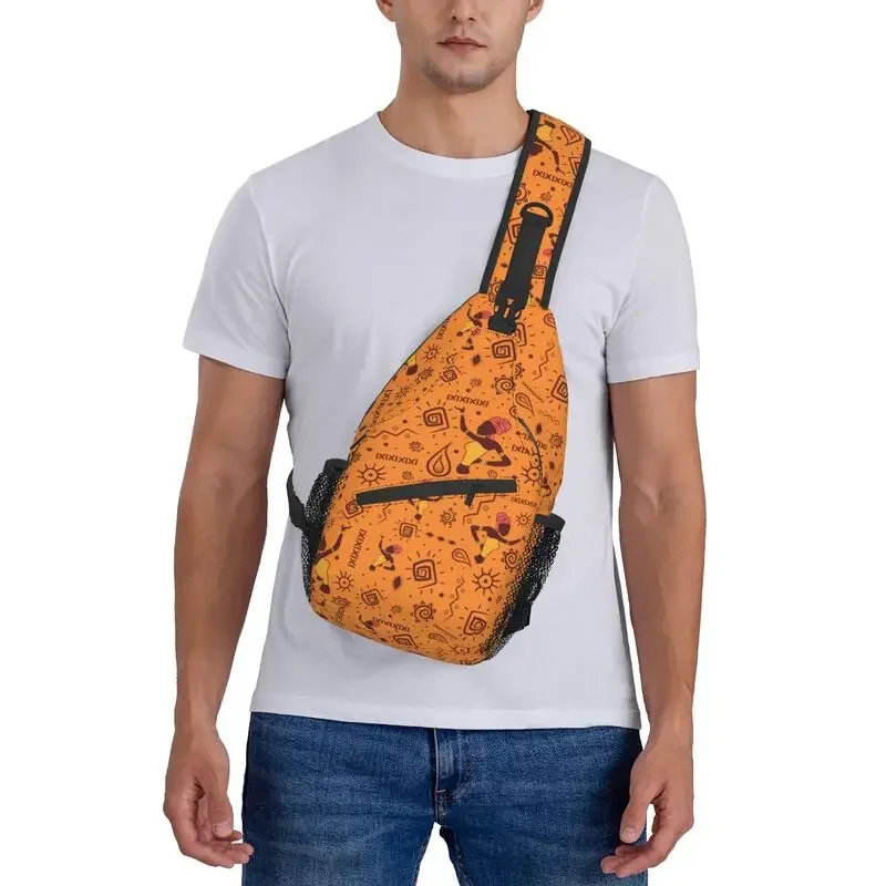 Mochila cruzada con motivos Aztecas y mayas para hombre, bolso de hombro étnico africano para acampar, mochila de día