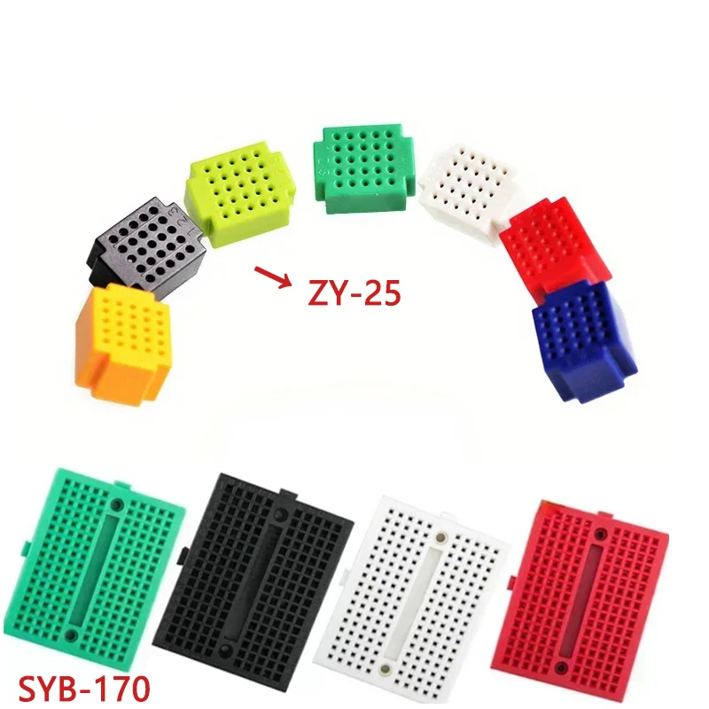 6pcs/7pcs Mini Breadboard Solderless SYB-170 ZY-25 PCB Circuit Board Test Board White Black Red Yellow Blue Green DIY Kit