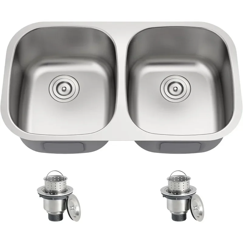 32 Inch Undermount Double Bowl Kitchen Sink 50/50 18 Gauge 304 Stainless Steel Spacious Double