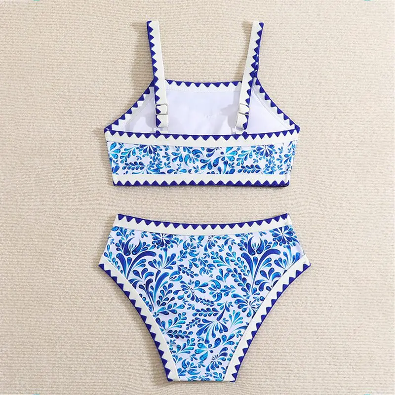 Costume da bagno per bambini in due pezzi Costumi da bagno per bambini 8-12 anni Costume da bagno per adolescenti Abbigliamento da spiaggia blu per ragazze