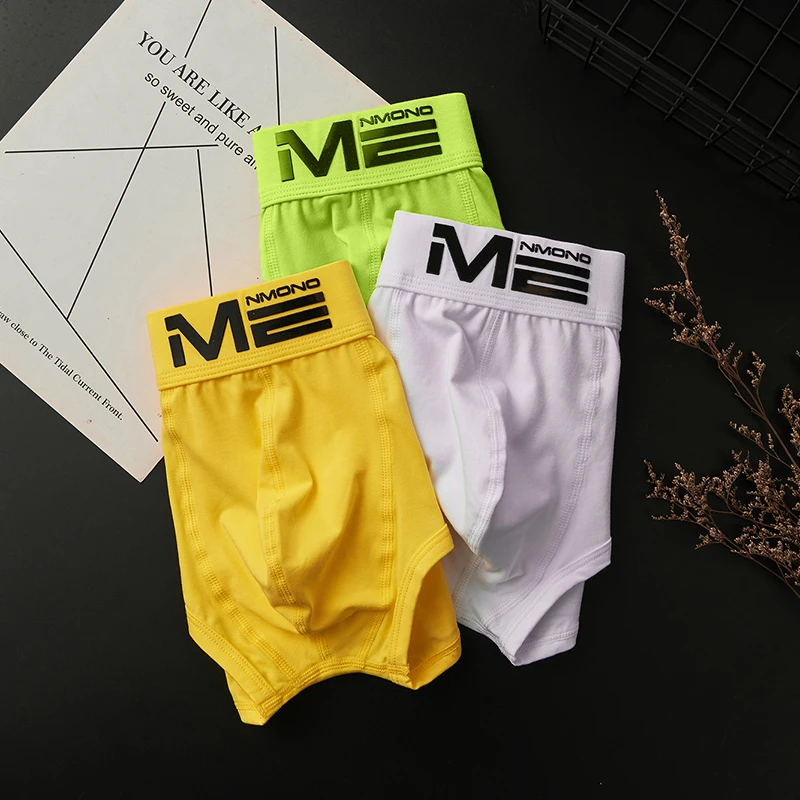 3pcs/lot men\'s panties, men\'s boxers, cotton cotton Korean color, solid color youth U bag breathable sports quadrangular shorts