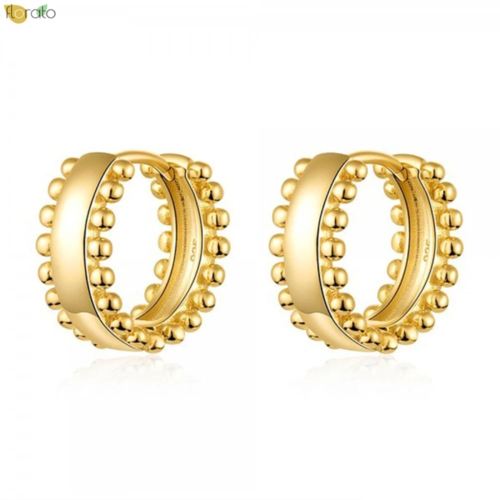 925 Sterling Silver Needle  Exquisite Luxury Gold Silver hoop Earrings White Zircon Unique Bead Design earring for women Jewelry