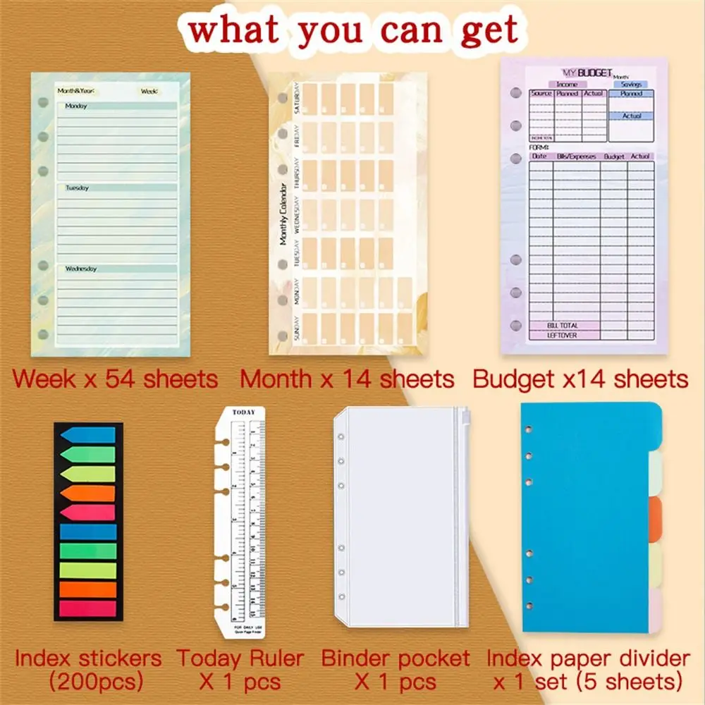 Budget Sheet Notebook Refill Money Organizer Weekly Monthly Loose Leaf Inside Paper Binder Pockets A6 Size