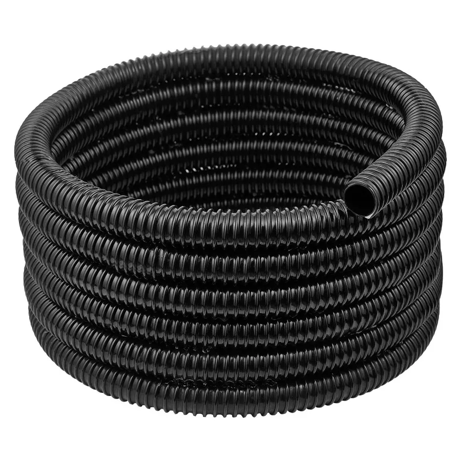 

21 ft Flexible Corrugated Pond Tubing, 1-Inch ID Black PVC Hose for Water Features, Garden Pumps, Pool Filtration Outdoor Lands