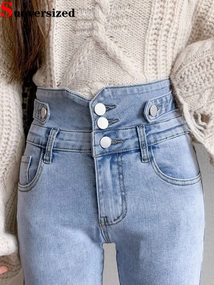 

Женские узкие джинсы-карандаш с высокой талией, весенне-осенняя повседневная уличная одежда, стрейч-кота Pantolon, корейские винтажные джинсовые брюки большого размера 4xl