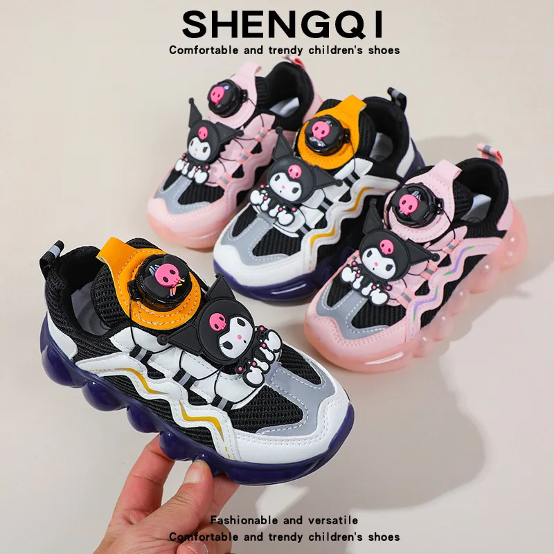 2024 New Kuromi Tennis Sanrio Kawaii Anime Girls Swivel Button Sneakers Summer Sweet Cute Cartoon Babys Shoes Anti Slip Kid Gift