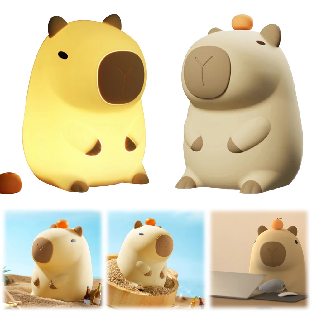 Cute Cartoon Capybara Night Light Silicone Animal Lamp USB Rechargeable Touch Dimming Sleep Night Lamp for Children\'s Gifts