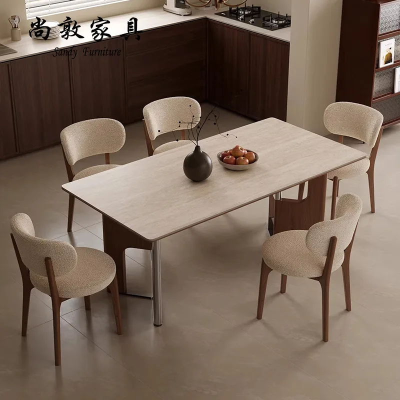 Bauhaus Wind Tunnel Slate Dining Table Rectangular Solid Wood Walnut Designer Simple Dining Table Chinese Antique Dining Table