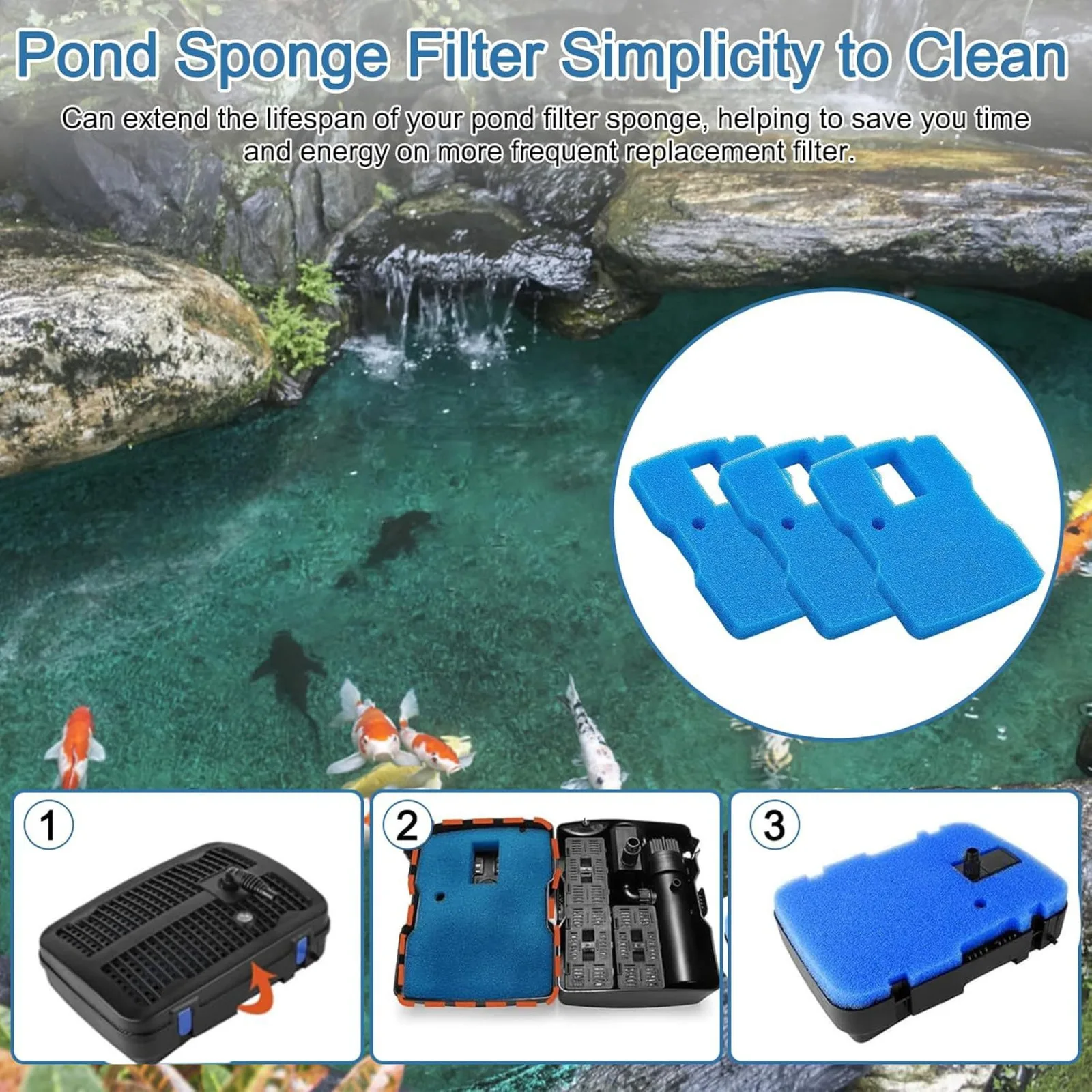 Replacement Filter Sponge Pad For 660GPH Fountain Pump & CUF-6000 All-in-one Filter Kits, Outdoor Pond Replacement Accessories