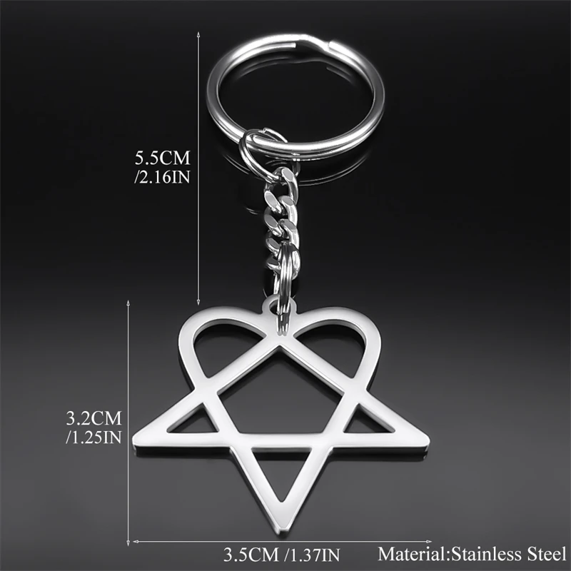 Musica rock Lui Heartagram Stella Cuore Portachiavi Acciaio inossidabile Colore argento Uomo Donna Borsa Portachiavi con ciondolo Gioielli regalo