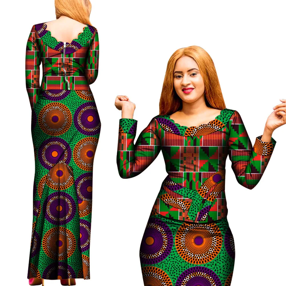 Dashiki 2 Pieces Set African Outfits for Women African Print Women Long Sleeve Blouse and Long Skirt Ankara Outfits 5XL 6XL