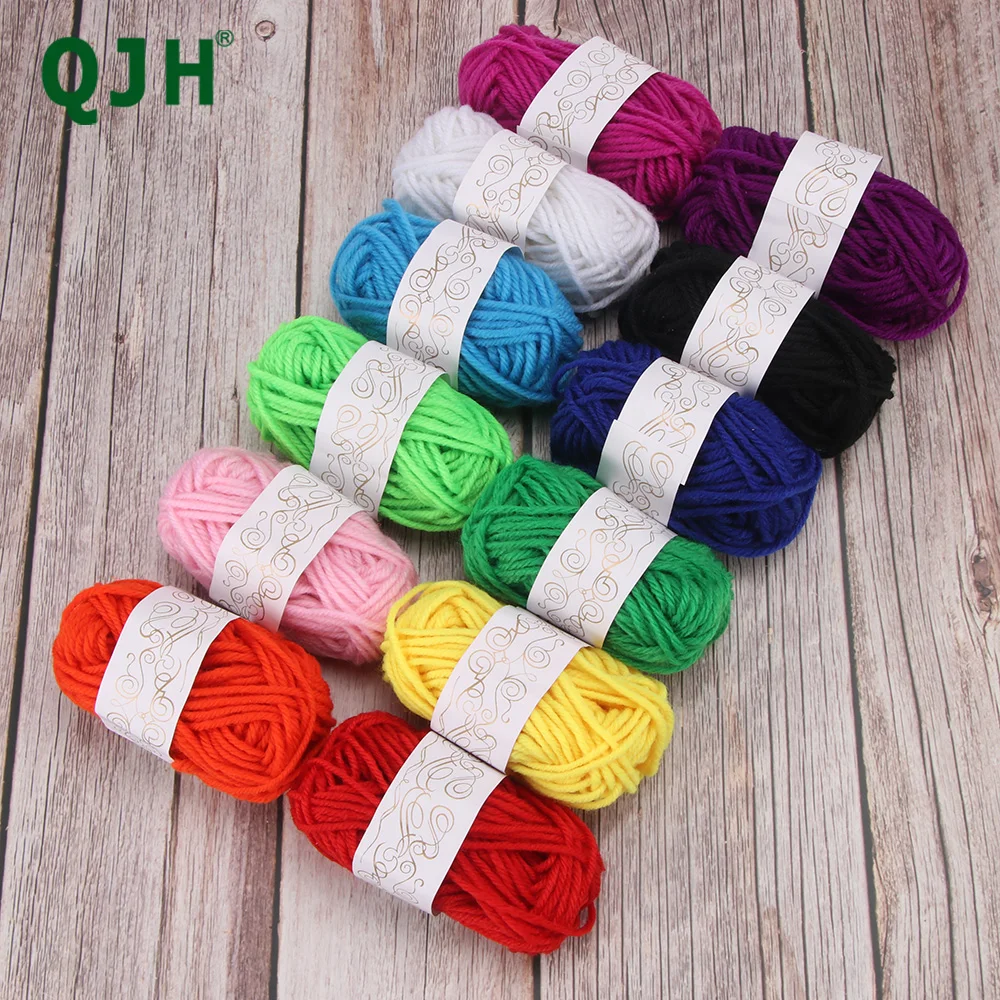 QJH 12-Farben-Garn für Kinder, je 10 g, für DIY-Materialpakete, Kindergartenherstellung, Puppe, Puppe, Stricken, Anfänger, von Handwerk