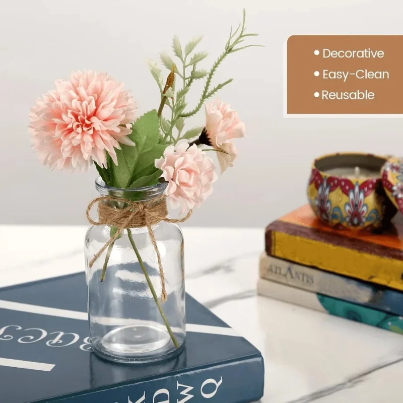 12 Pcs Mini Clear Glass Bottle Vase With Hemp Rope Small Flower Vase Set Wedding Favor Party Table Centerpiece Home Decoration