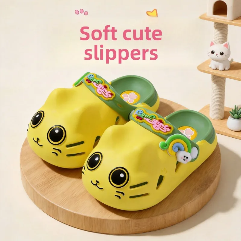 

1-6 Years Old Children's Hole Shoes Summer Baby Toddler Sandals Cartoon Cat Bag Head Non-slip Soft-soled Shoes