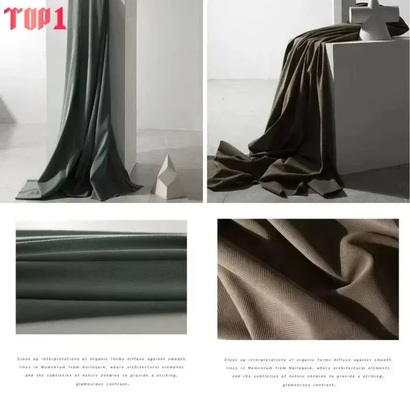 

Thick Chenille Solid Color Herringbone Texture Curtains for Living Room Bedroom Dining Dark Green Custom Blackout Window Curtain