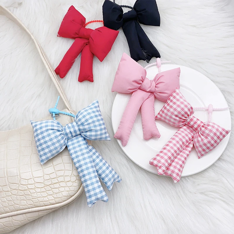 Fashion Checkered Bow Keychain Pendant Solid Color Bow Keychain For Women Girls Cute Sweet Bag Decoration Accessories Gifts