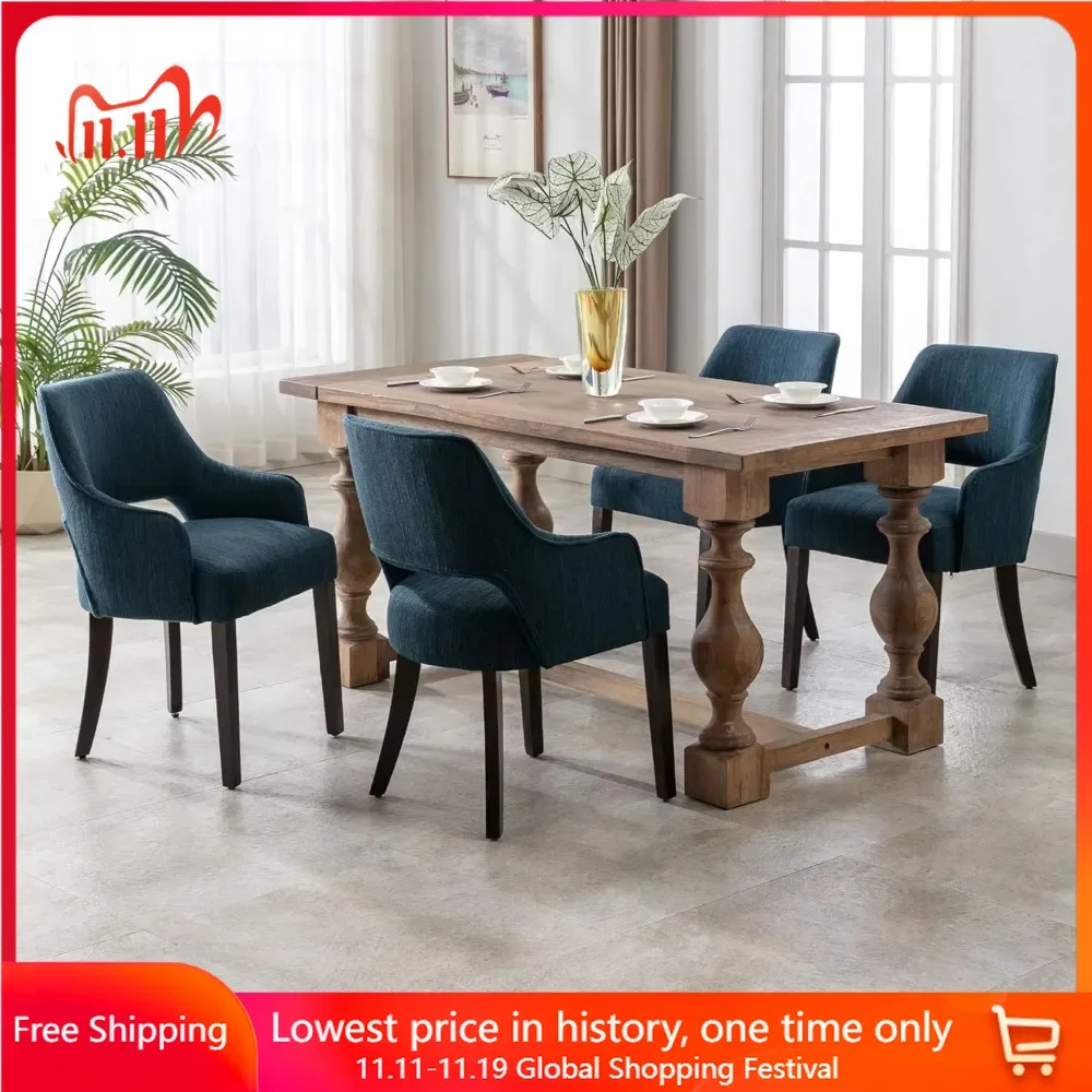 

Dining Chair Set of 4 with Wood Legs, Upholstered Accent Chairs for Living Room Dinings Room Restaurant, Linen Dining Chair