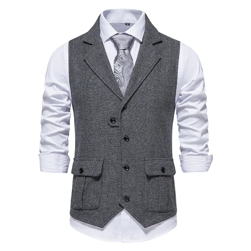 

Herringbone Tweed Suit Vest Men 2024 Brand Gentleman Sleeveless Vest Waistcoat Men Business Wedding Prom Tuxedo Gilet Homme XXL